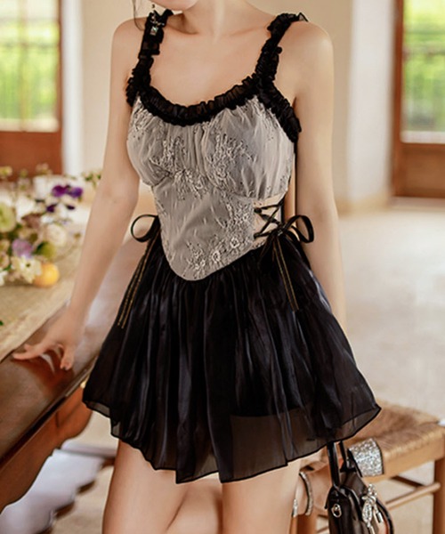 Dita(ディータ)の「チュールスカートワンピースビキニ 水着(水着・レディース・ブラック/ホワイト・M/L)」の2枚目の写真