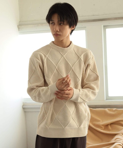 SENSE OF PLACE by URBAN RESEARCH（センスオブプレイスバイアーバンリサーチ）の「モールダイヤガラクルーネックセーター（ニット/セーター・メンズ・ブラック/アイボリー/ブラウン・LARGE/MEDIUM）」の4枚目の写真