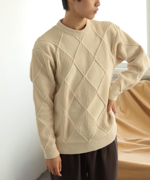 SENSE OF PLACE by URBAN RESEARCH（センスオブプレイスバイアーバンリサーチ）の「モールダイヤガラクルーネックセーター（ニット/セーター・メンズ・ブラック/アイボリー/ブラウン・LARGE/MEDIUM）」の5枚目の写真