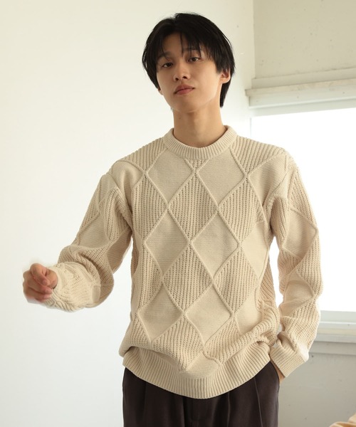 SENSE OF PLACE by URBAN RESEARCH（センスオブプレイスバイアーバンリサーチ）の「モールダイヤガラクルーネックセーター（ニット/セーター・メンズ・ブラック/アイボリー/ブラウン・LARGE/MEDIUM）」の7枚目の写真