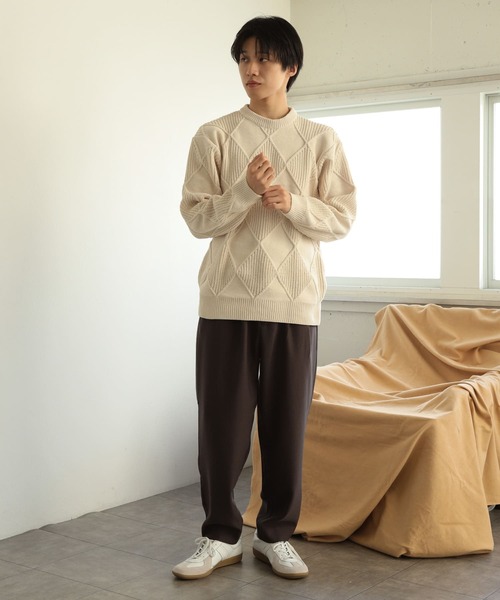 SENSE OF PLACE by URBAN RESEARCH（センスオブプレイスバイアーバンリサーチ）の「モールダイヤガラクルーネックセーター（ニット/セーター・メンズ・ブラック/アイボリー/ブラウン・LARGE/MEDIUM）」の9枚目の写真