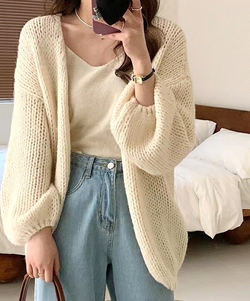 ■美品・未使用■センソユニコ慈雨/羽織.カーディガン.ボレロ/ウールポリエステル S-LL/体型カバー】刺繍アソート Vネック ゆるニットカーディガン