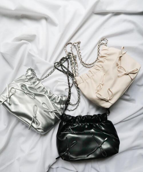 WEGO（ウィゴー）の「WEGO/リボン付き巾着ショルダー（ショルダーバッグ・レディース・オフホワイト/ブラック/シルバー・FREE）」の14枚目の写真