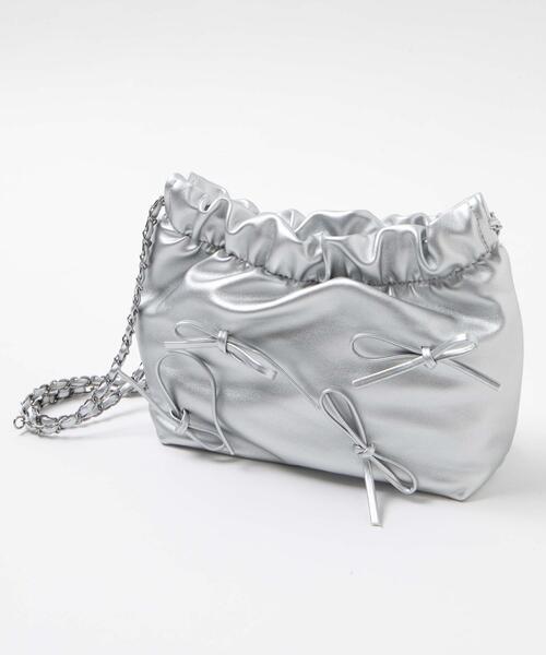 WEGO（ウィゴー）の「WEGO/リボン付き巾着ショルダー（ショルダーバッグ・レディース・オフホワイト/ブラック/シルバー・FREE）」の16枚目の写真