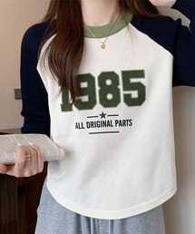 1985ロゴプリントラグランスリーブニットプルオーバー異素材ドッキング