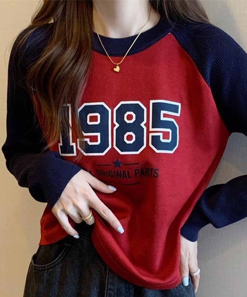 NANEA(ナネア)の「1985ロゴプリントラグランスリーブニットプルオーバー異素材ドッキング(ニット/セーター・レディース・ホワイト/グレー/レッド・ONE SIZE)」の18枚目の写真