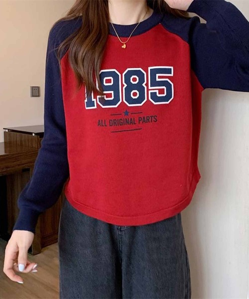 NANEA(ナネア)の「1985ロゴプリントラグランスリーブニットプルオーバー異素材ドッキング(ニット/セーター・レディース・ホワイト/グレー/レッド・ONE SIZE)」の20枚目の写真