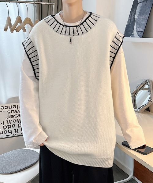 MGV(エムジーヴィー)の「ステッチデザインニットベスト(ベスト・メンズ・ホワイト/ブラック・MEDIUM/LARGE/X-LARGE)」の4枚目の写真