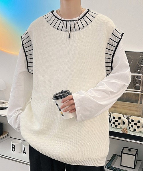 MGV(エムジーヴィー)の「ステッチデザインニットベスト(ベスト・メンズ・ホワイト/ブラック・MEDIUM/LARGE/X-LARGE)」の7枚目の写真