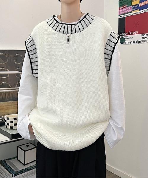 MGV(エムジーヴィー)の「ステッチデザインニットベスト(ベスト・メンズ・ホワイト/ブラック・MEDIUM/LARGE/X-LARGE)」の8枚目の写真