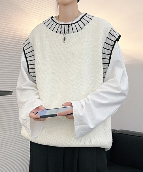 MGV(エムジーヴィー)の「ステッチデザインニットベスト(ベスト・メンズ・ホワイト/ブラック・MEDIUM/LARGE/X-LARGE)」の11枚目の写真
