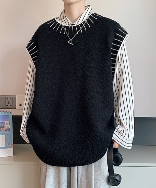 MGV(エムジーヴィー)の「ステッチデザインニットベスト(ベスト・メンズ・ホワイト/ブラック・MEDIUM/LARGE/X-LARGE)」の14枚目の写真