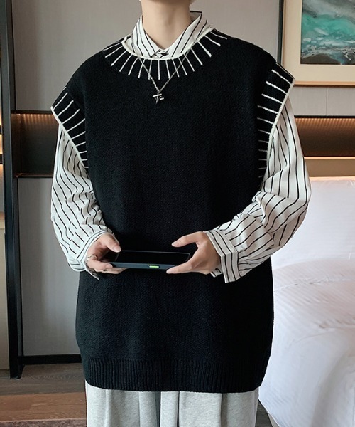 MGV(エムジーヴィー)の「ステッチデザインニットベスト(ベスト・メンズ・ホワイト/ブラック・MEDIUM/LARGE/X-LARGE)」の18枚目の写真