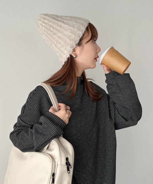 CLEA（クレア）の「アーモンドビーニーニットキャップ（ニットキャップ/ビーニー・レディース・ベージュ/チャコールグレー/オリーブ/アイボリー/ブラック・FREE）」の17枚目の写真