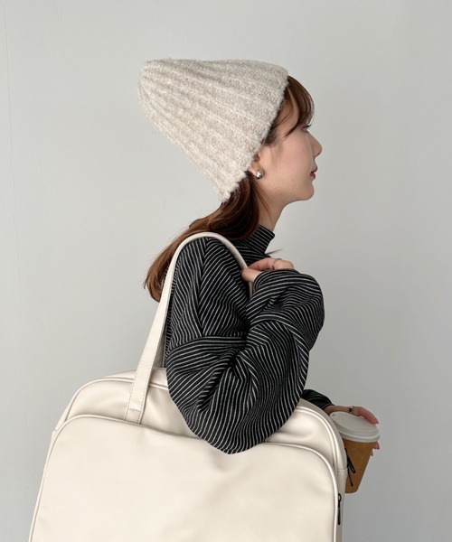 CLEA（クレア）の「アーモンドビーニーニットキャップ（ニットキャップ/ビーニー・レディース・ベージュ/チャコールグレー/オリーブ/アイボリー/ブラック・FREE）」の16枚目の写真