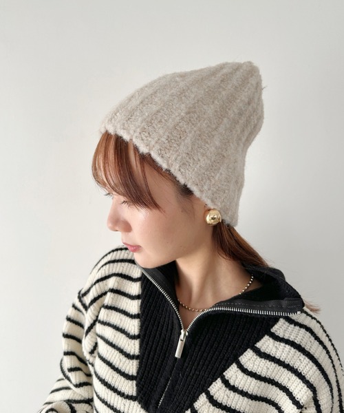 CLEA（クレア）の「アーモンドビーニーニットキャップ（ニットキャップ/ビーニー・レディース・ベージュ/チャコールグレー/オリーブ/アイボリー/ブラック・FREE）」の12枚目の写真