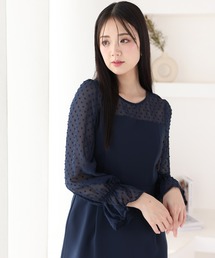 フロッキードット パーティー ドレス お呼ばれ 袖あり&ロング 結婚式 フォーマル オケージョンドレス 二次会 成人式 同窓会 謝恩会 20代 30代