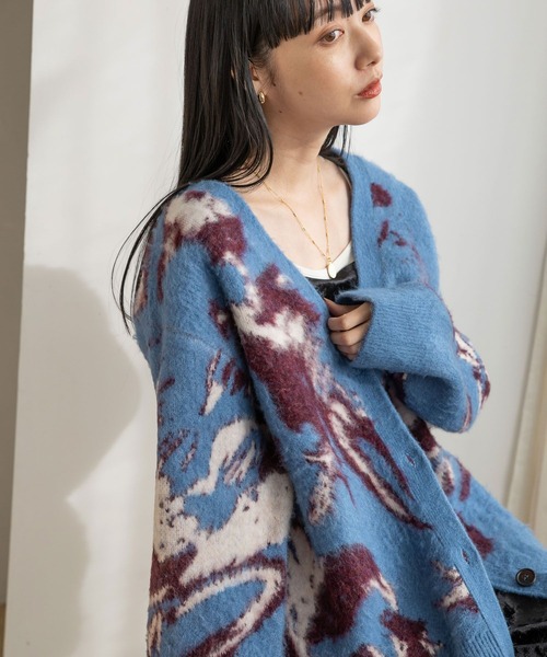 LOWRYS FARM（ローリーズファーム）の「キモウガラカーディガンＬＳ　992438（カーディガン/ボレロ・レディース・ブルー/グレー/アイボリー・FREE）」の3枚目の写真