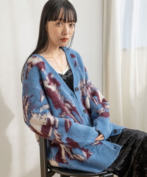 LOWRYS FARM（ローリーズファーム）の「キモウガラカーディガンＬＳ　992438（カーディガン/ボレロ・レディース・ブルー/グレー/アイボリー・FREE）」の6枚目の写真