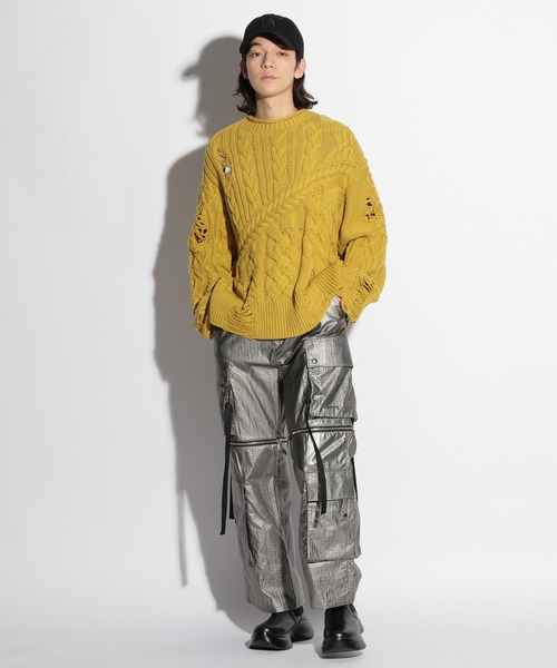 HARE（ハレ）の「【UNDER GROUND MODE】ダメージケーブルニットプルオーバー(HARE)（ニット/セーター・メンズ・ブラック/グレー/イエロー・FREE）」の15枚目の写真