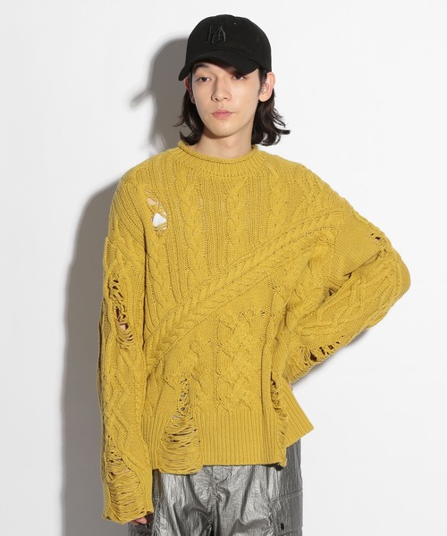 HARE（ハレ）の「【UNDER GROUND MODE】ダメージケーブルニットプルオーバー(HARE)（ニット/セーター・メンズ・ブラック/グレー/イエロー・FREE）」の18枚目の写真