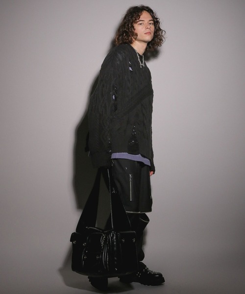 HARE（ハレ）の「【UNDER GROUND MODE】ダメージケーブルニットプルオーバー(HARE)（ニット/セーター・メンズ・ブラック/グレー/イエロー・FREE）」の6枚目の写真