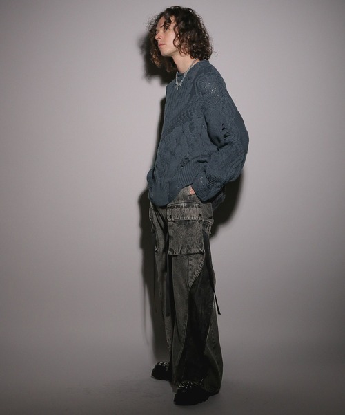 HARE（ハレ）の「【UNDER GROUND MODE】ダメージケーブルニットプルオーバー(HARE)（ニット/セーター・メンズ・ブラック/グレー/イエロー・FREE）」の21枚目の写真