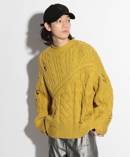 HARE（ハレ）の「【UNDER GROUND MODE】ダメージケーブルニットプルオーバー(HARE)（ニット/セーター・メンズ・ブラック/グレー/イエロー・FREE）」の19枚目の写真