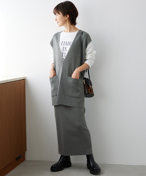 JOURNAL STANDARD relume(ジャーナルスタンダード レリューム)の「《追加》フルニードルVネックベスト(ベスト・レディース・ブラック/チャコールグレー・FREE)」の4枚目の写真