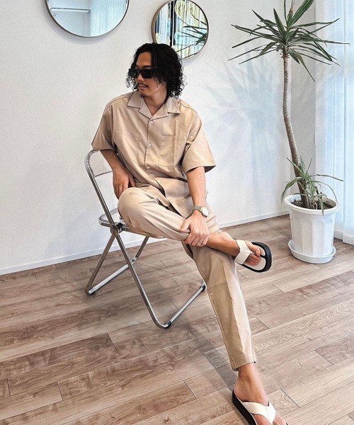 FLEX(フレックス)の「【FLEX】Open collared shirt / オープンカラーシャツ(シャツ/ブラウス・メンズ・ベージュ/ブラック・MEDIUM/LARGE)」の8枚目の写真