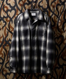 SHAGGY OMBRE OPEN COLLAR SHIRT / シャギーネル オンブレーチェック オープンカラー ロングスリーブシャツ