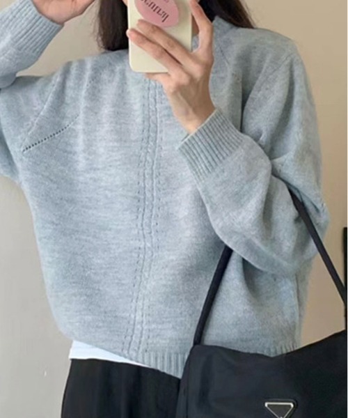 kirakiraShop(キラキラショップ)の「ツイスト デザイン クルーネック ニット(ニット/セーター・レディース・グレー/ピンク/アイボリー/モカ/イエロー・FREE)」の9枚目の写真