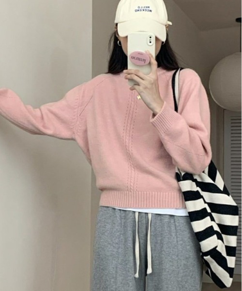 kirakiraShop(キラキラショップ)の「ツイスト デザイン クルーネック ニット(ニット/セーター・レディース・グレー/ピンク/アイボリー/モカ/イエロー・FREE)」の20枚目の写真