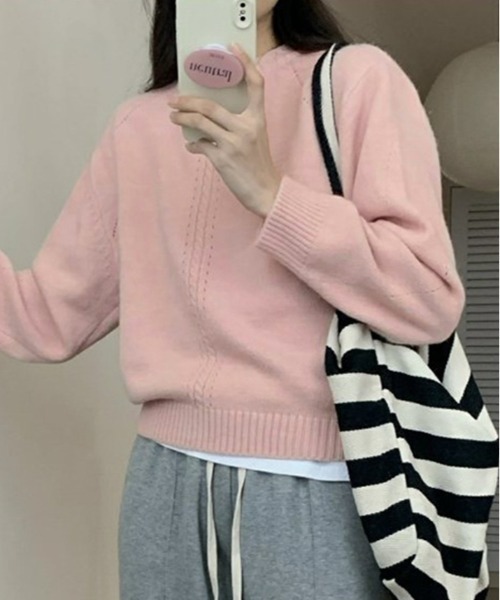 kirakiraShop(キラキラショップ)の「ツイスト デザイン クルーネック ニット(ニット/セーター・レディース・グレー/ピンク/アイボリー/モカ/イエロー・FREE)」の19枚目の写真
