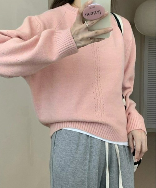 kirakiraShop(キラキラショップ)の「ツイスト デザイン クルーネック ニット(ニット/セーター・レディース・グレー/ピンク/アイボリー/モカ/イエロー・FREE)」の21枚目の写真