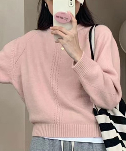 kirakiraShop(キラキラショップ)の「ツイスト デザイン クルーネック ニット(ニット/セーター・レディース・グレー/ピンク/アイボリー/モカ/イエロー・FREE)」の22枚目の写真