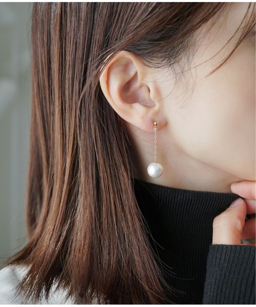 Meach.（ミーチ）の「【Meach.】14kgfコットンパールショートチェーン/樹脂ノンホールピアス（イヤリング・レディース・ブラウン/ブラック/ベージュ/ピンクベージュ/ホワイト・FREE）」の13枚目の写真