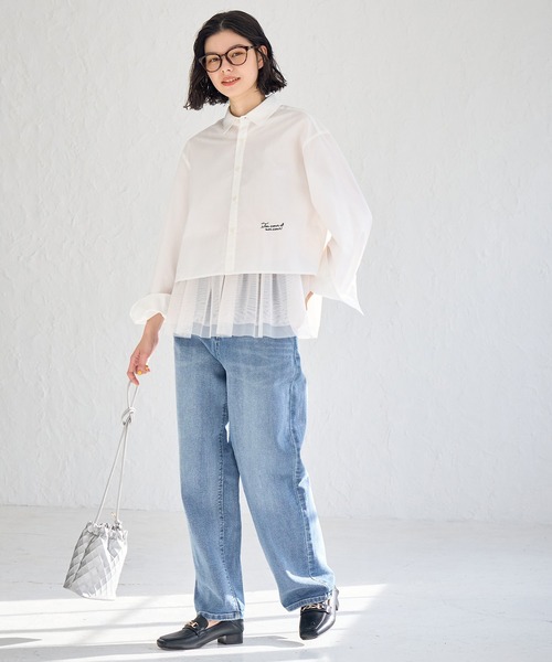 ROPE' PICNIC（ロペピクニック）の「CALINE×ROPE' PICNIC/UVカットクロップド丈シャツ（シャツ/ブラウス・レディース・ブルー系その他/ピンク/オフホワイト・38）」の5枚目の写真
