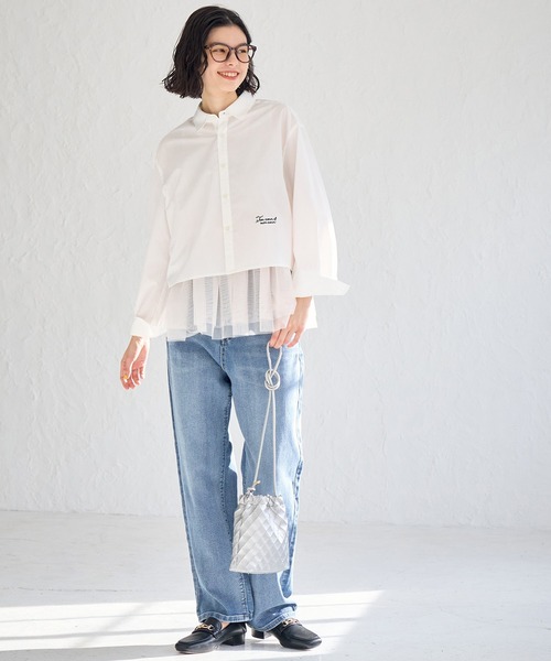 ROPE' PICNIC（ロペピクニック）の「CALINE×ROPE' PICNIC/UVカットクロップド丈シャツ（シャツ/ブラウス・レディース・ブルー系その他/ピンク/オフホワイト・38）」の6枚目の写真
