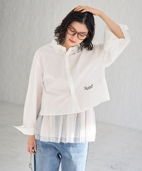 ROPE' PICNIC（ロペピクニック）の「CALINE×ROPE' PICNIC/UVカットクロップド丈シャツ（シャツ/ブラウス・レディース・ブルー系その他/ピンク/オフホワイト・38）」の7枚目の写真