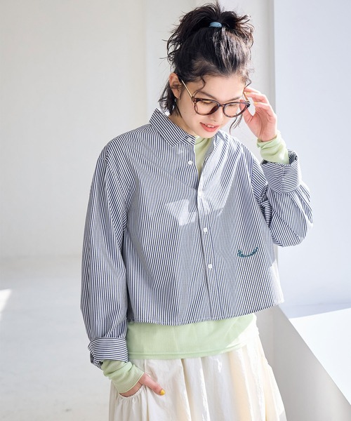 ROPE' PICNIC（ロペピクニック）の「CALINE×ROPE' PICNIC/UVカットクロップド丈シャツ（シャツ/ブラウス・レディース・ブルー系その他/ピンク/オフホワイト・38）」の11枚目の写真