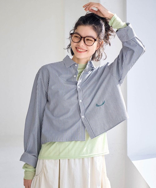 ROPE' PICNIC（ロペピクニック）の「CALINE×ROPE' PICNIC/UVカットクロップド丈シャツ（シャツ/ブラウス・レディース・ブルー系その他/ピンク/オフホワイト・38）」の12枚目の写真