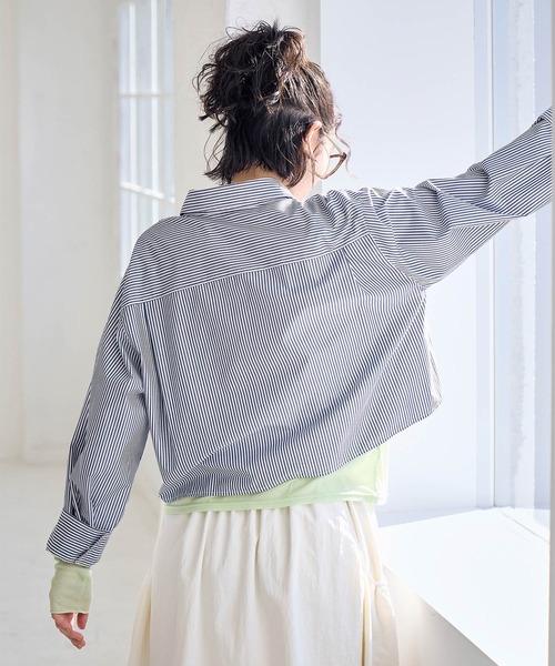 ROPE' PICNIC（ロペピクニック）の「CALINE×ROPE' PICNIC/UVカットクロップド丈シャツ（シャツ/ブラウス・レディース・ブルー系その他/ピンク/オフホワイト・38）」の13枚目の写真