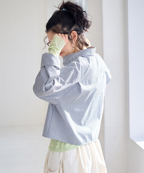 ROPE' PICNIC（ロペピクニック）の「CALINE×ROPE' PICNIC/UVカットクロップド丈シャツ（シャツ/ブラウス・レディース・ブルー系その他/ピンク/オフホワイト・38）」の14枚目の写真