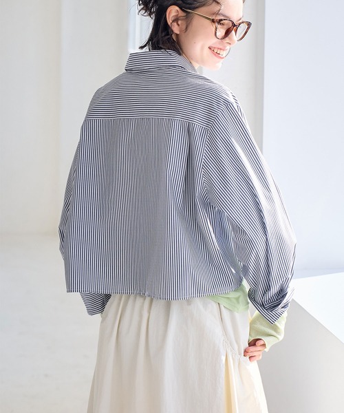 ROPE' PICNIC（ロペピクニック）の「CALINE×ROPE' PICNIC/UVカットクロップド丈シャツ（シャツ/ブラウス・レディース・ブルー系その他/ピンク/オフホワイト・38）」の15枚目の写真