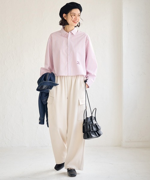 ROPE' PICNIC（ロペピクニック）の「CALINE×ROPE' PICNIC/UVカットクロップド丈シャツ（シャツ/ブラウス・レディース・ブルー系その他/ピンク/オフホワイト・38）」の18枚目の写真