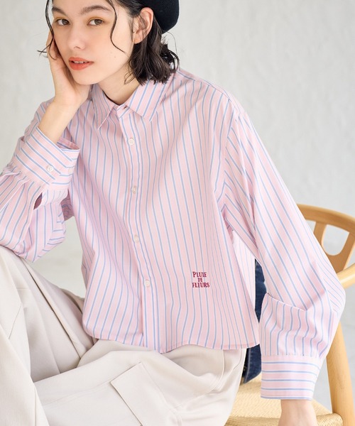 ROPE' PICNIC（ロペピクニック）の「CALINE×ROPE' PICNIC/UVカットクロップド丈シャツ（シャツ/ブラウス・レディース・ブルー系その他/ピンク/オフホワイト・38）」の19枚目の写真