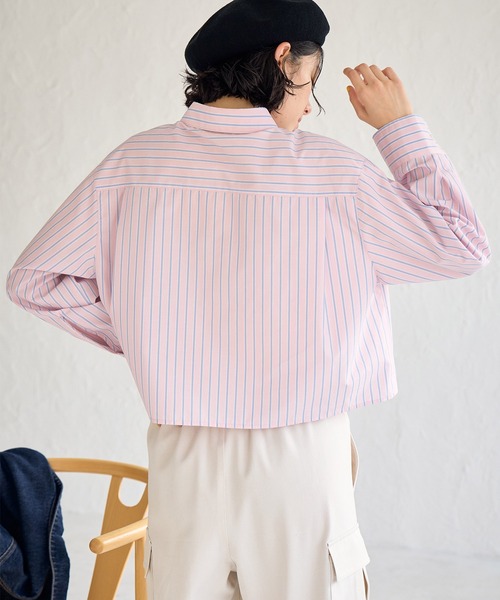 ROPE' PICNIC（ロペピクニック）の「CALINE×ROPE' PICNIC/UVカットクロップド丈シャツ（シャツ/ブラウス・レディース・ブルー系その他/ピンク/オフホワイト・38）」の22枚目の写真