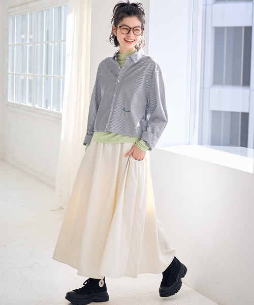 ROPE' PICNIC（ロペピクニック）の「CALINE×ROPE' PICNIC/UVカットクロップド丈シャツ（シャツ/ブラウス・レディース・ブルー系その他/ピンク/オフホワイト・38）」の9枚目の写真