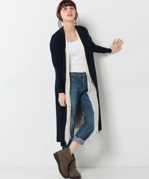 Another Edition（アナザーエディション）の「インナーレースロングカーディガン/AEBC ｲﾝﾅｰﾚｰｽﾛﾝｸﾞCGN◆（カーディガン/ボレロ・レディース・ベージュ/ケリー/ネイビー・ﾌﾘ-）」の3枚目の写真